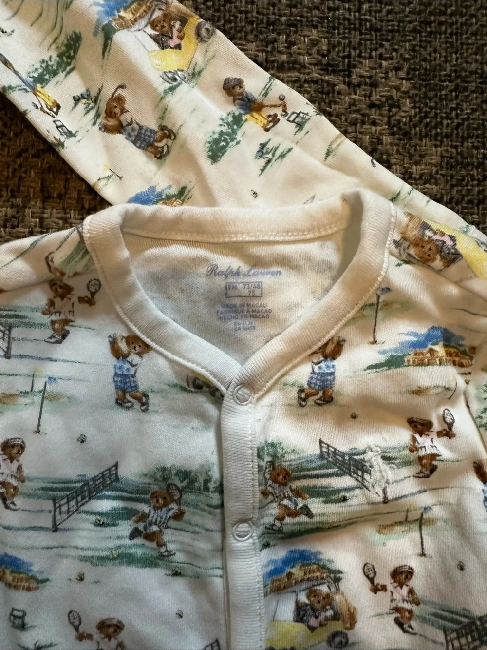 Ralph Lauren Cream Footed One-Piece and Romper Set with Blanket 9M